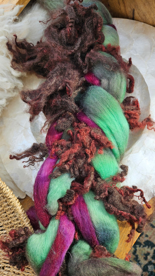 ART ROVING - hand-dyed Polwarth Churro BFL - Waterhouse Gathering Almond Blossoms Collection 105 - 4.5 oz
