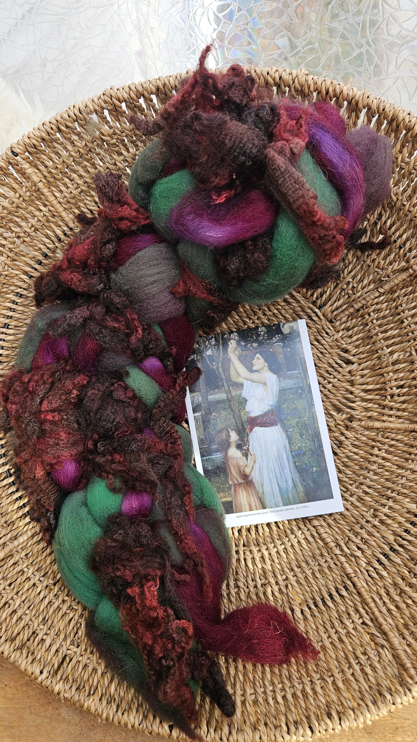 ART ROVING - hand-dyed Polwarth Churro BFL - Waterhouse Gathering Almond Blossoms Collection 106 - 4.0 oz