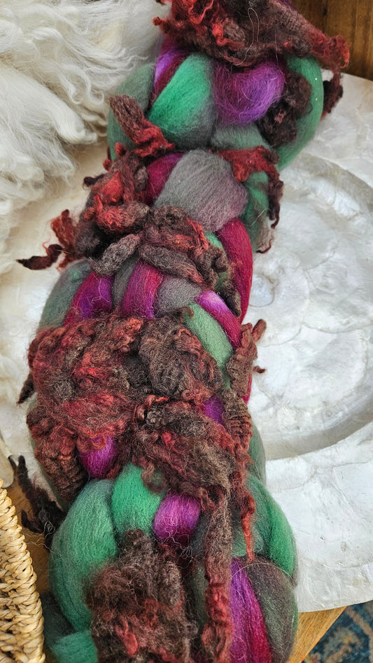 ART ROVING - hand-dyed Polwarth Churro BFL - Waterhouse Gathering Almond Blossoms Collection 106 - 4.0 oz