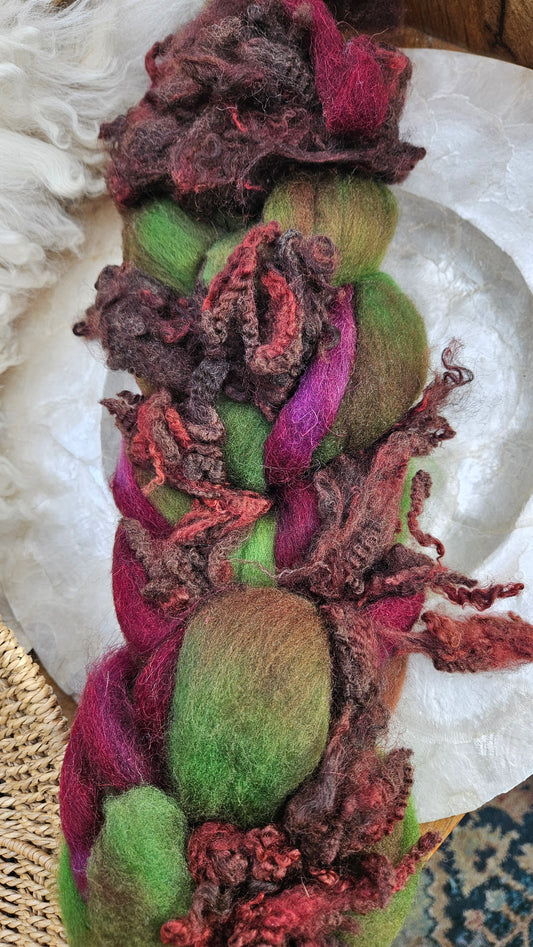 ART ROVING - hand-dyed Polwarth Churro BFL - Waterhouse Gathering Almond Blossoms Collection 107 - 3.8 oz