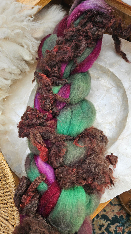 ART ROVING - hand-dyed Polwarth Churro BFL - Waterhouse Gathering Almond Blossoms Collection 108 - 3.8 oz