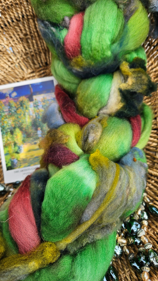 ART ROVING - hand-dyed Polwarth Churro Merino - Monet The Artists Garden 108 - 4.1 oz