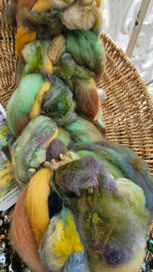 ART ROVING - hand-dyed Polwarth Churro Merino - Monet The Artists Garden 102 - 3.9 oz