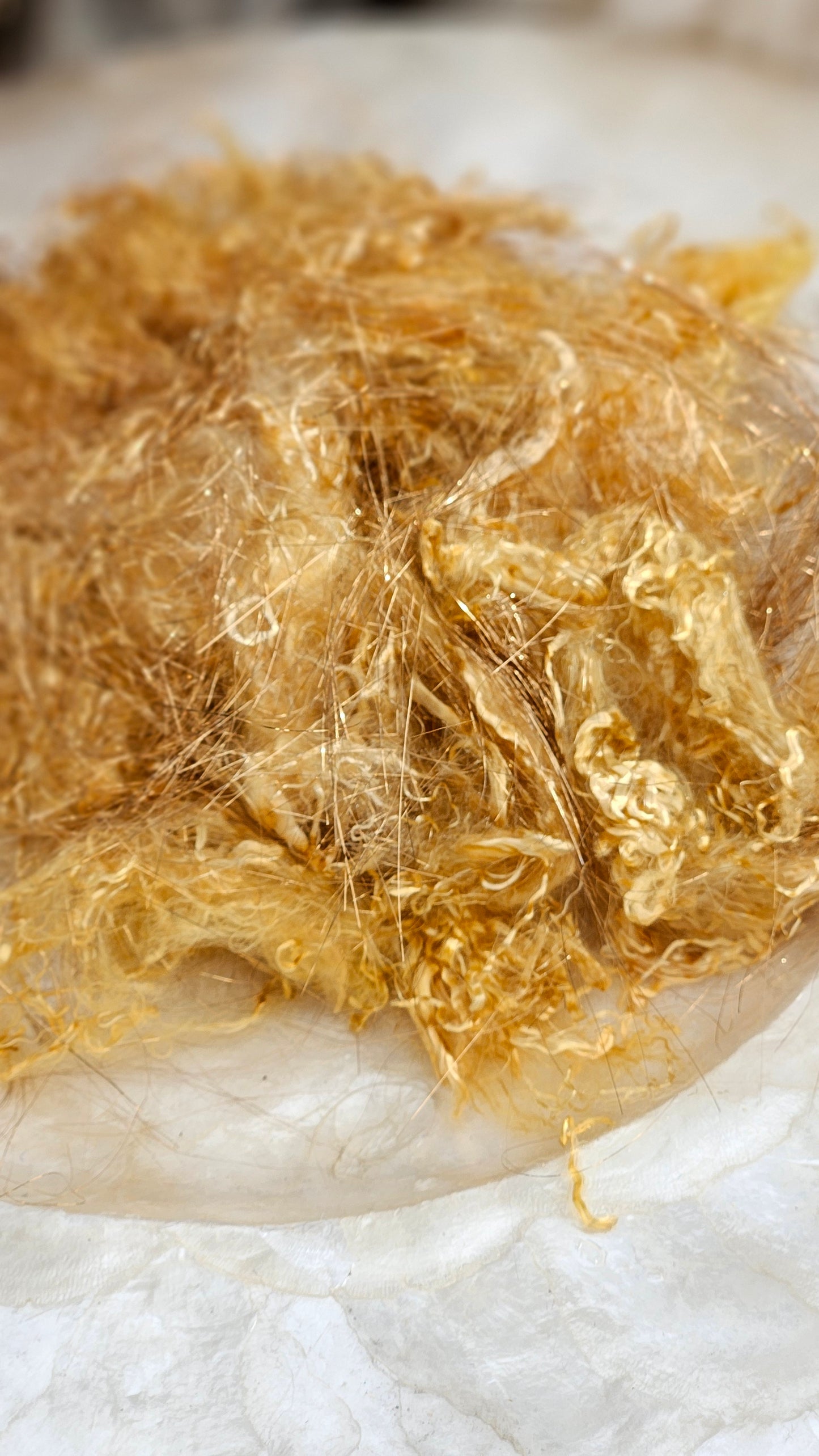GOLD SPARKLE - hand-dyed eucalyptus crimp faux-silk with Angelina sparkle for art yarn embellishing, fiber blending, felting, and papermaking - 1 oz | 28 g