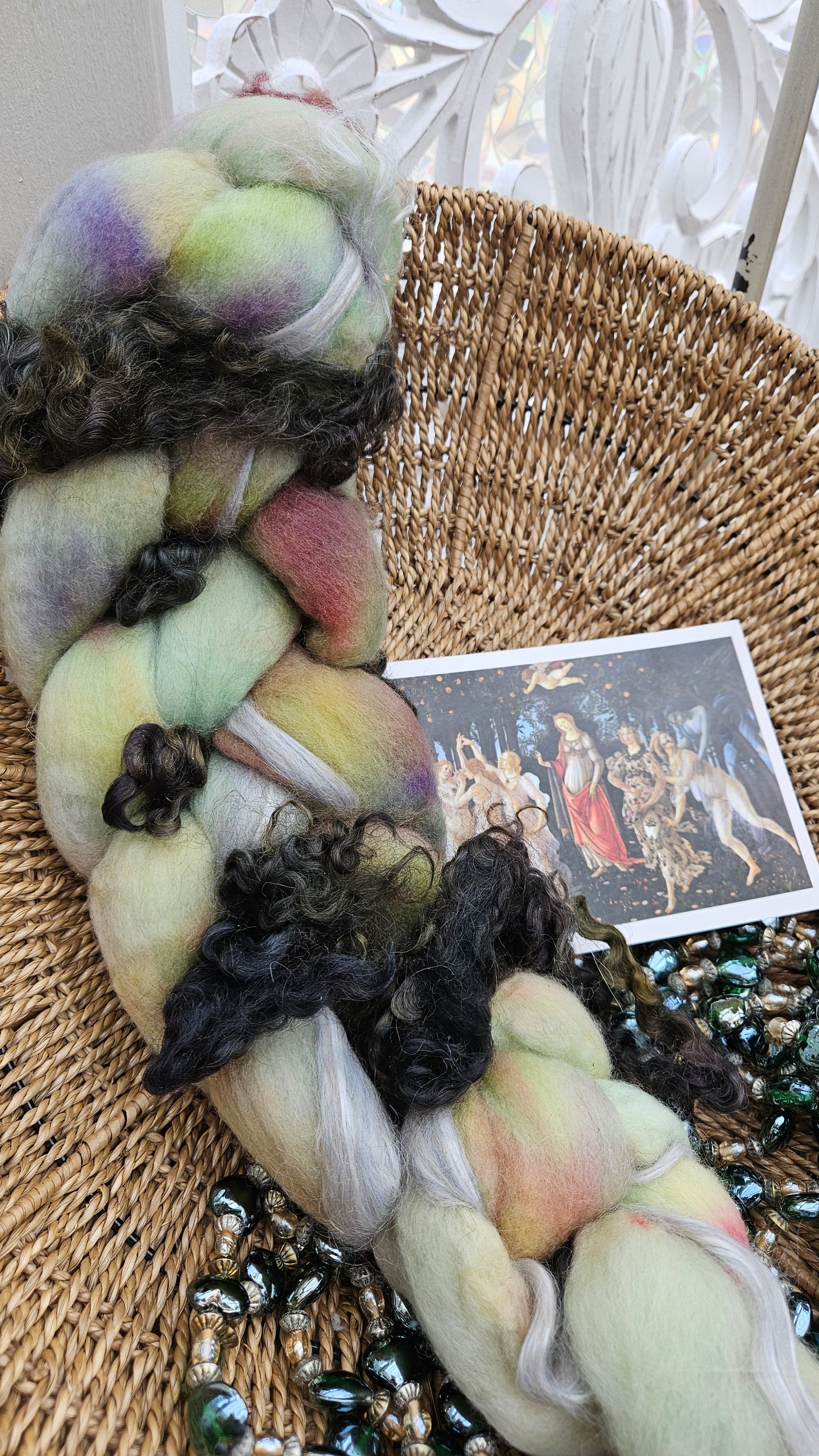 ART ROVING - hand-dyed Polwarth, Alpaca, BFL - Botticelli Primavera Collection 105 - 3.9 oz