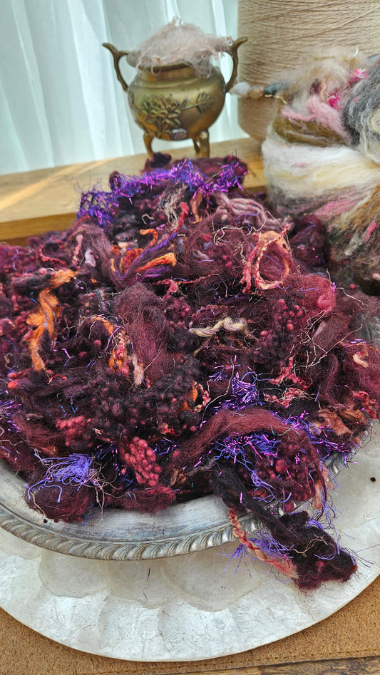 MIDSUMMER NIGHT - Hand-Dyed Alpaca Bamboo Texture Blend for art yarn embellishing, texture blending, felting, mixed media, and fiber art - 4 ounces | 114 grams