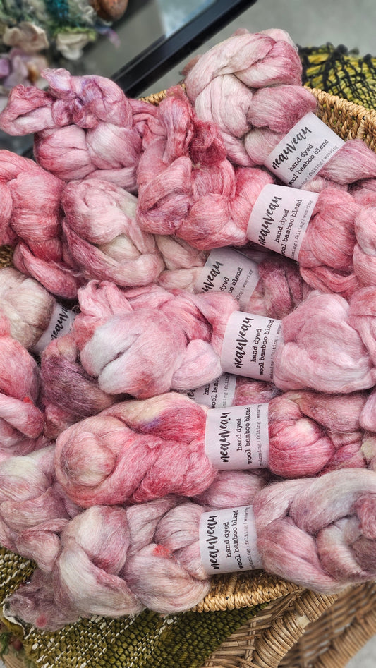Rose Pearl - wool bamboo roving for felting and blending - 2 ounces | 57 grams