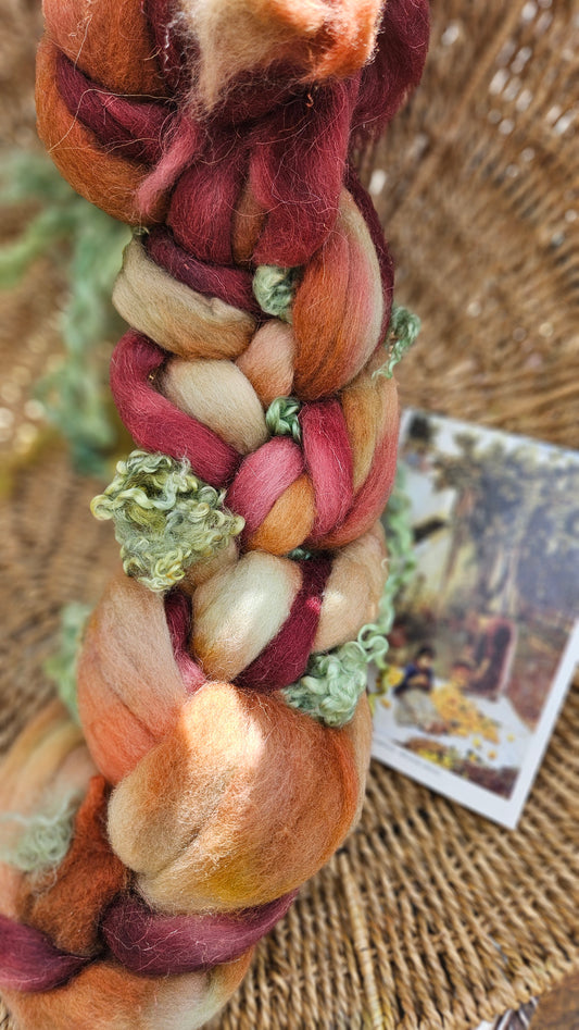 ART ROVING - hand-dyed Polwarth Churro BFL - Waterhouse Gathering Almond Blossoms Collection 103 - 4.3 oz