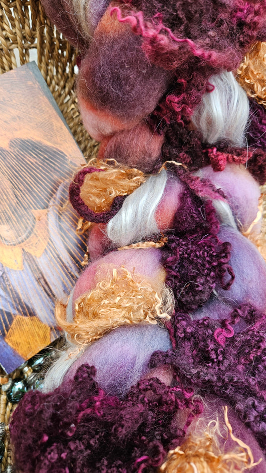 LUXE ART ROVING - hand-dyed Polwarth, Alpaca, Silk, BFL, Eucalyptus Crimp - Botticelli Coronation of Mary Collection 104 - 4.2 oz