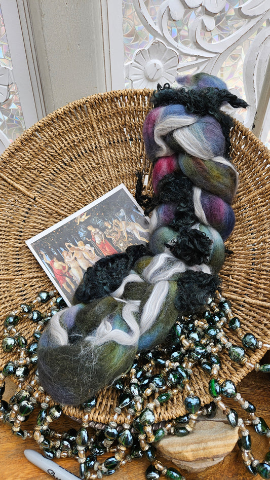 ART ROVING - hand-dyed Polwarth, Alpaca, BFL - Botticelli Primavera Collection 103 - 3.5 oz