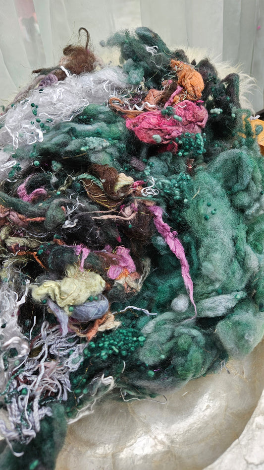 SPRING THAW - Hand-Dyed Alpaca Bamboo Texture Blend for art yarn embellishing, texture blending, felting, mixed media, and fiber art - 4 ounces | 114 grams