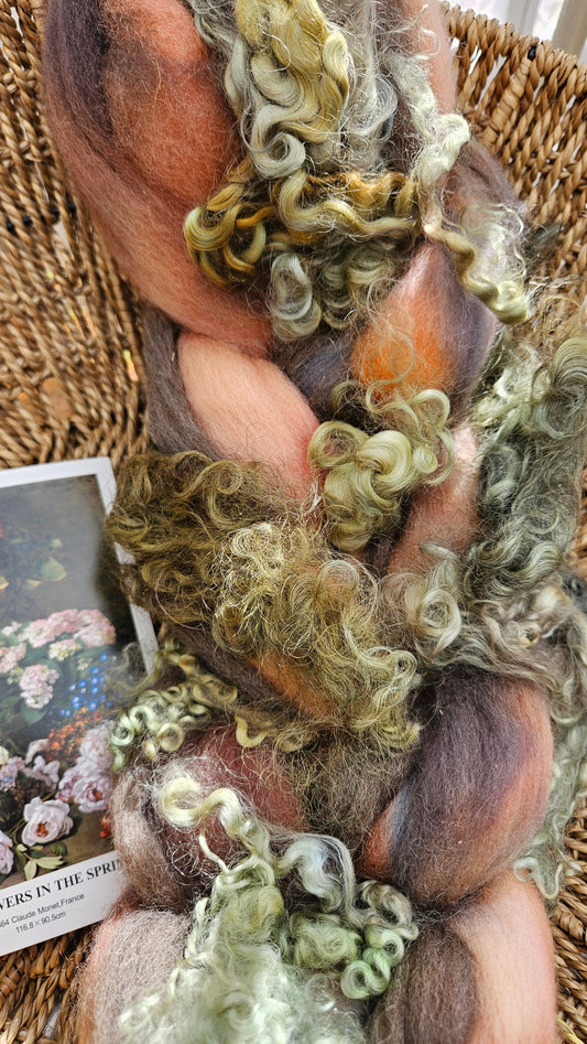 ART ROVING - hand-dyed Polwarth, Fine Wool, Longwool Locks - Monet Flowers In The Spring Collection 101 - 4 oz