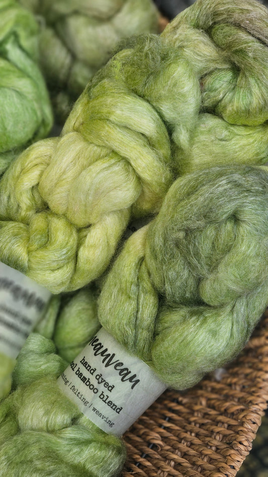 Matcha Pearl - wool bamboo roving for felting and blending - 2 ounces | 57 grams