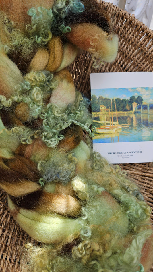 ART ROVING - hand-dyed Polwarth Churro BFL - Monet Bridge at Argenteuil Collection 101 - 3.2 oz