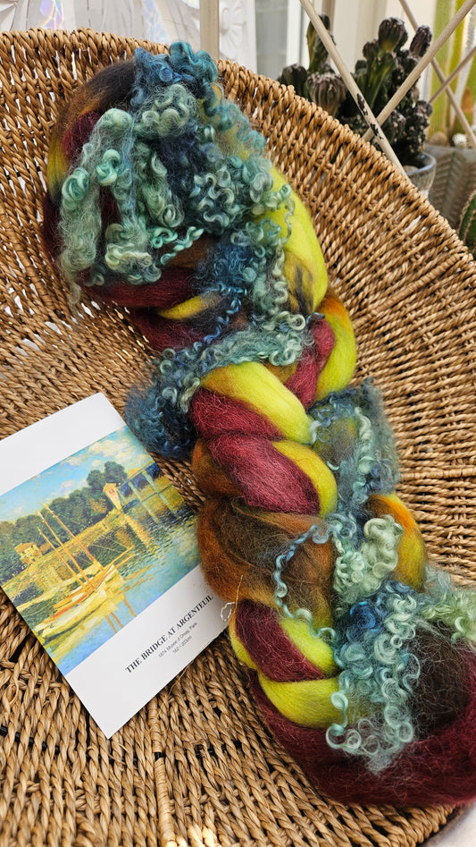 ART ROVING - hand-dyed Polwarth Churro BFL - Monet Bridge at Argenteuil Collection 102 - 3.6 oz
