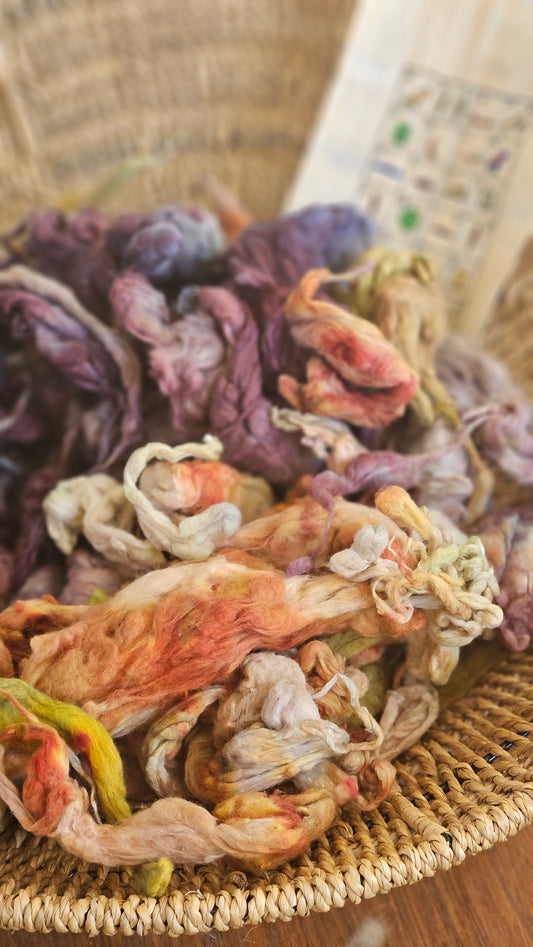 ANUBIS Hand-Dyed Organic Extra Fine Cotton Noil for fiber art, texture blending, and papermaking - 1 ounce | 28 grams