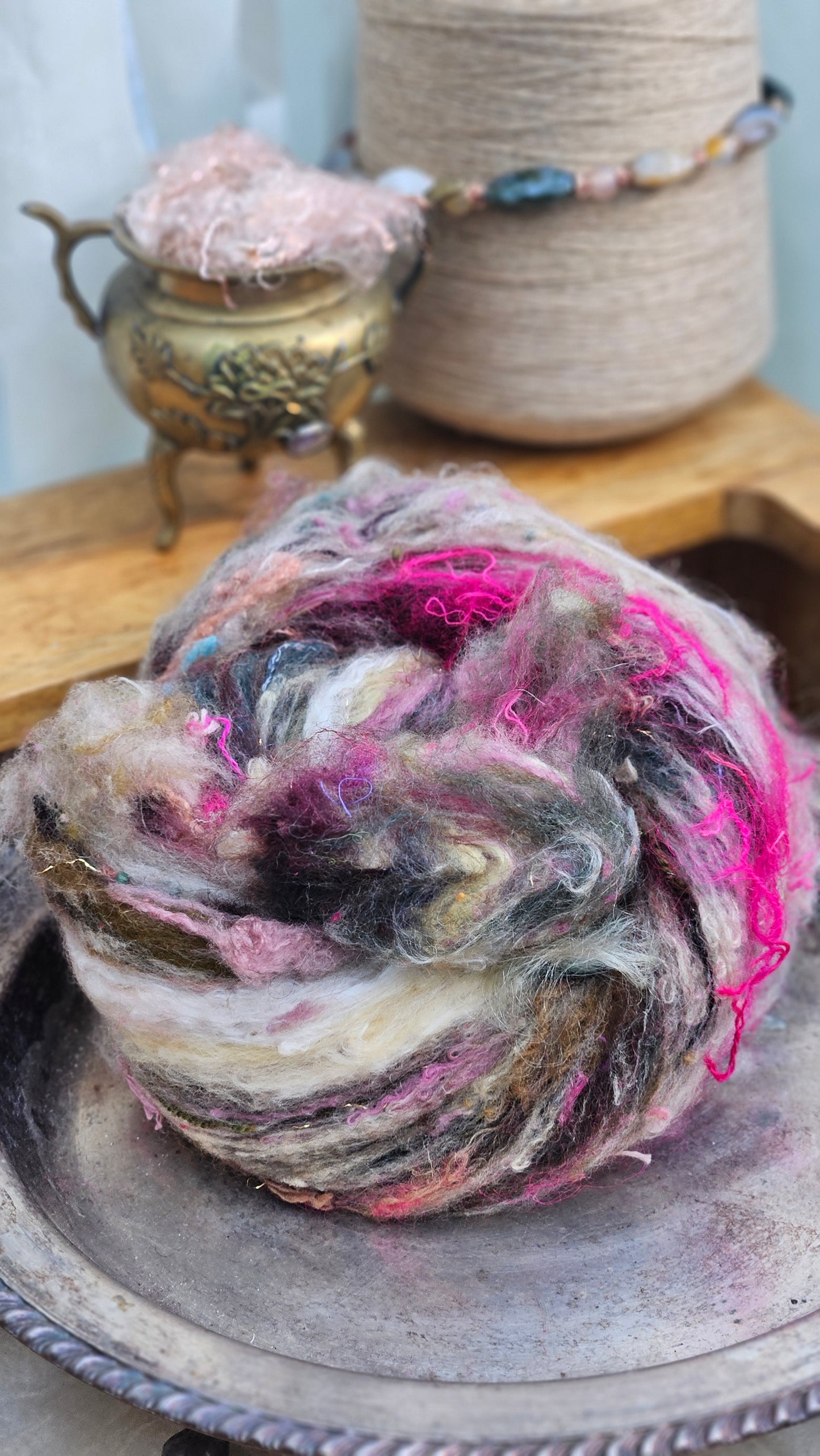 SOLSTICE VINEYARD - Hand-Dyed Alpaca Bamboo Texture Blend for art yarn embellishing, texture blending, felting, mixed media, and fiber art - 4 ounces | 114 grams