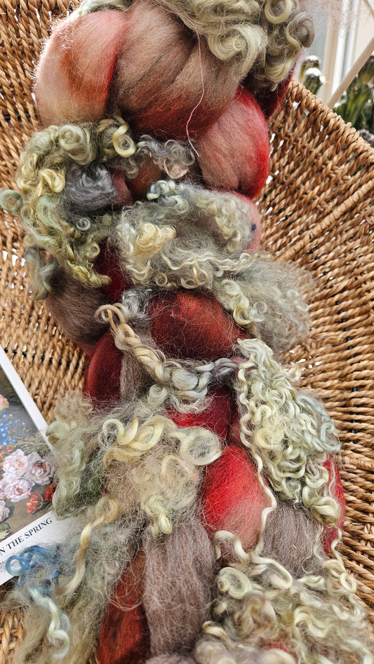 ART ROVING - hand-dyed Polwarth, Fine Wool, Longwool Locks - Monet Flowers In The Spring Collection 102 - 4.5 oz