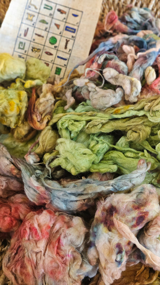 ANKH Hand-Dyed Organic Extra Fine Cotton Noil for fiber art, texture blending, and papermaking - 1 ounce | 28 grams