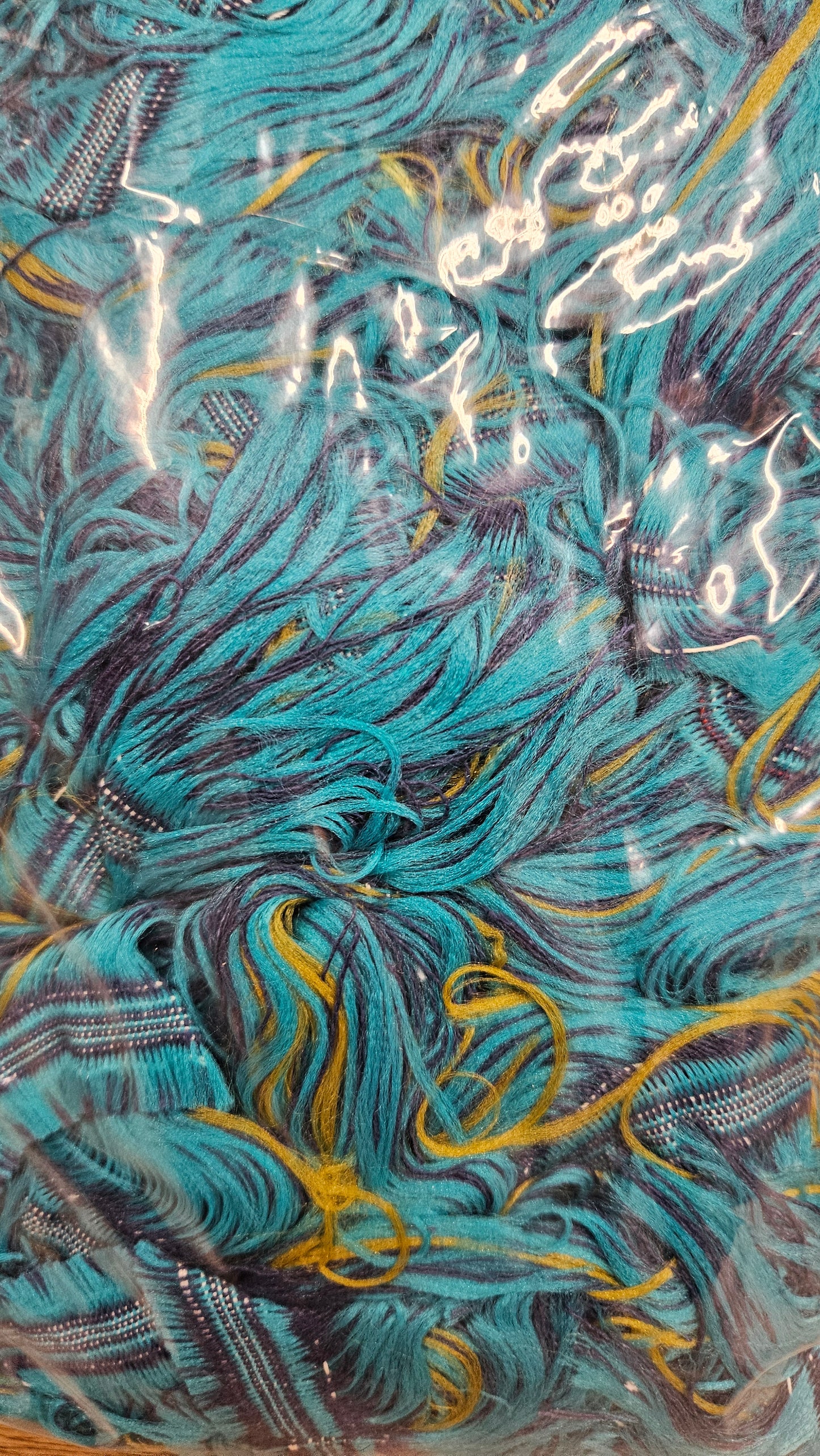 BIRD OF PARADISE - shaggy fringe ribbon for tapestry weaving and fiber art - TEAL010 (.9 lb)