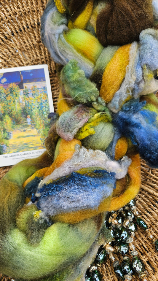 ART ROVING - hand-dyed Polwarth Churro Merino - Monet The Artists Garden 104 - 4 oz