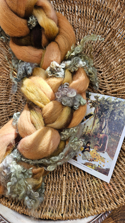 ART ROVING - hand-dyed Polwarth Churro BFL - Waterhouse Gathering Almond Blossoms Collection 106 - 4 oz