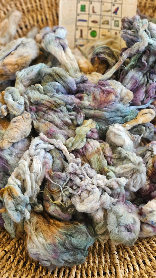 NILE Hand-Dyed Organic Extra Fine Cotton Noil for fiber art, texture blending, and papermaking - 1 ounce | 28 grams