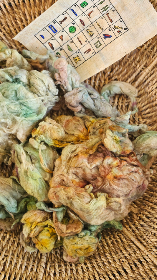 AKHMIM Hand-Dyed Organic Extra Fine Cotton Noil for fiber art, texture blending, and papermaking - 1 ounce | 28 grams