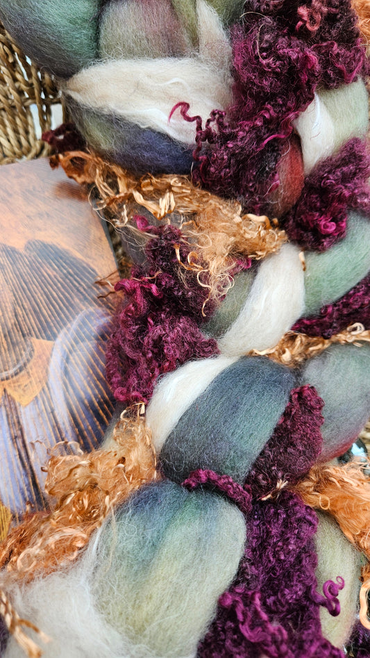 LUXE ART ROVING - hand-dyed Polwarth, Alpaca, Silk, BFL, Eucalyptus Crimp - Botticelli Coronation of Mary Collection 103 - 4.2 oz