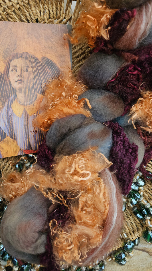 LUXE ART ROVING - hand-dyed Polwarth, Alpaca, Silk, BFL, Eucalyptus Crimp - Botticelli Coronation of Mary Collection 102 - 4.4 oz