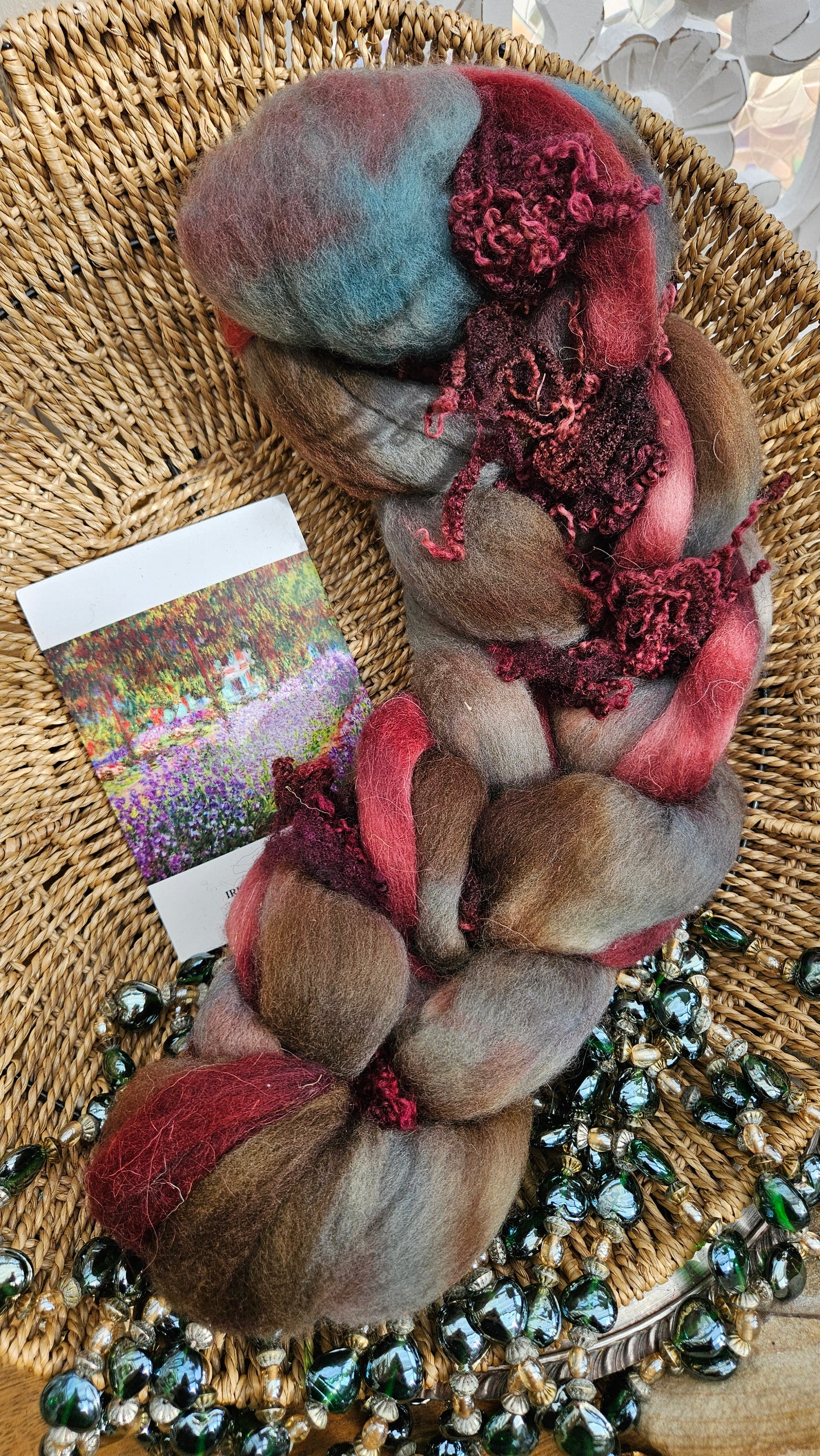 ART ROVING - hand-dyed Polwarth Churro BFL - Monet Irises in Monet's Garden 105 - 4.2 oz