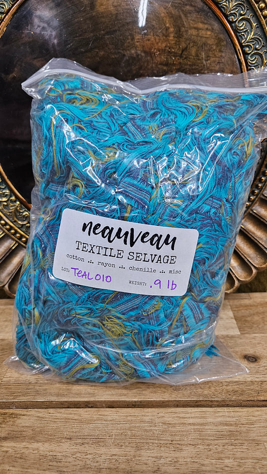 BIRD OF PARADISE - shaggy fringe ribbon for tapestry weaving and fiber art - TEAL010 (.9 lb)