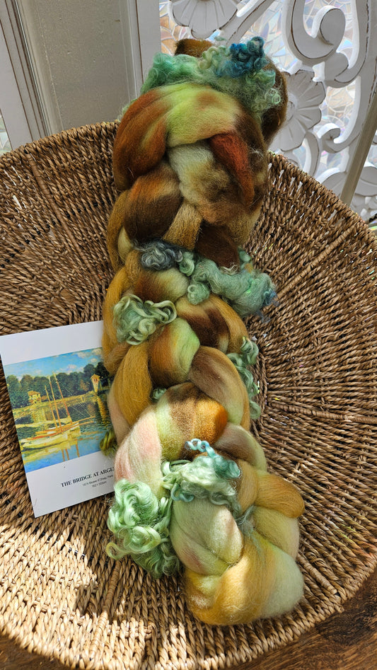 ART ROVING - hand-dyed Polwarth Churro BFL - Monet Bridge at Argenteuil Collection 109 - 4.2 oz