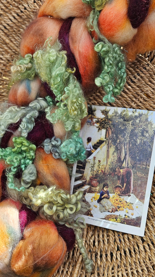 ART ROVING - hand-dyed Polwarth Churro BFL - Waterhouse Gathering Almond Blossoms Collection 104 - 4.3 oz