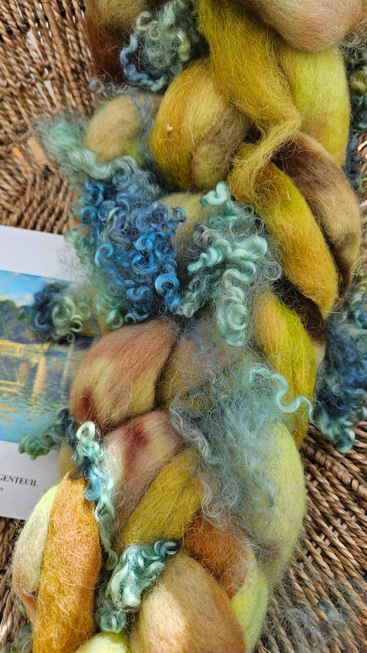 ART ROVING - hand-dyed Polwarth Churro BFL - Monet Bridge at Argenteuil Collection 112 - 3.8 oz