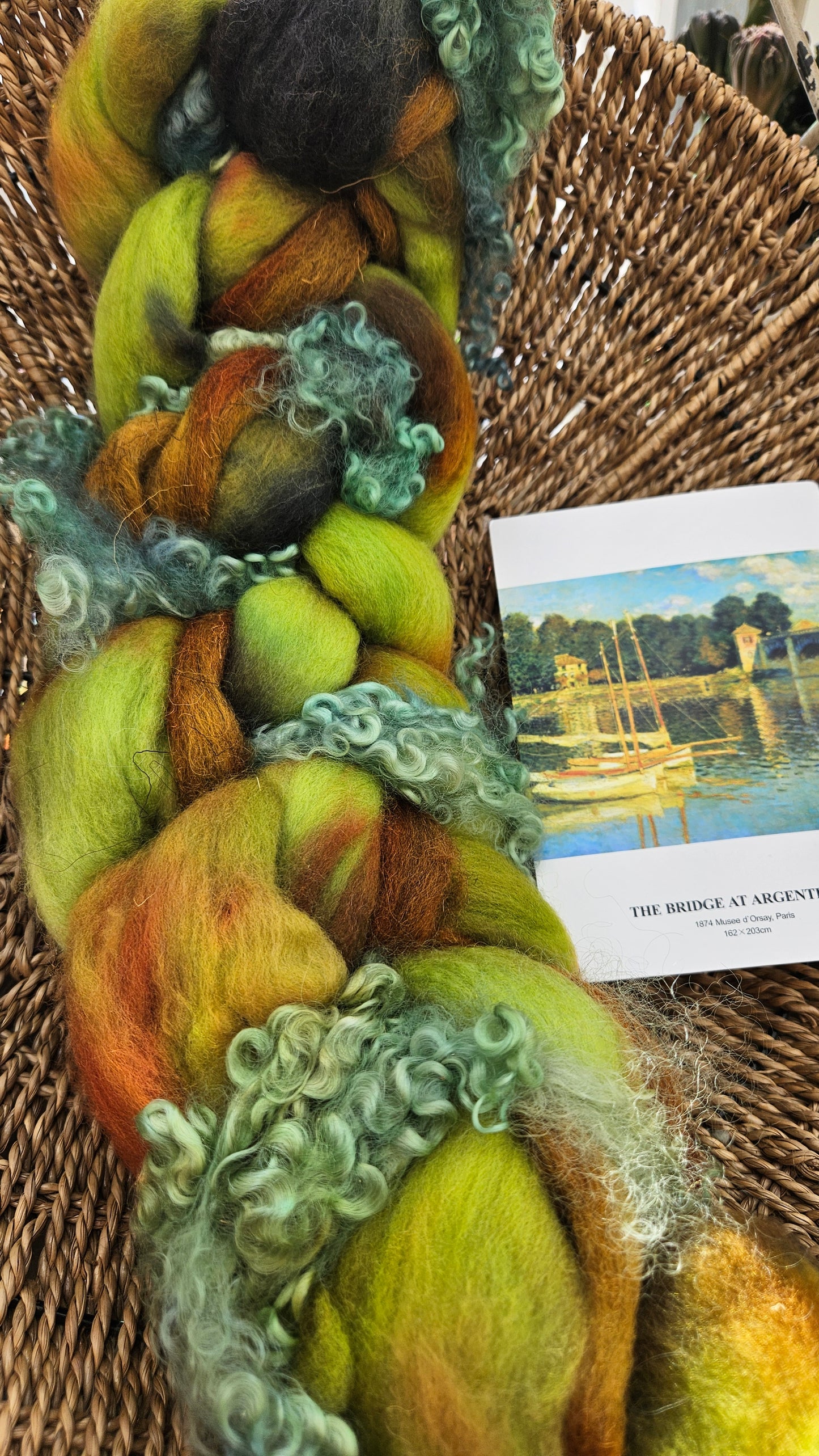 ART ROVING - hand-dyed Polwarth Churro BFL - Monet Bridge at Argenteuil Collection 104 - 4.1 oz