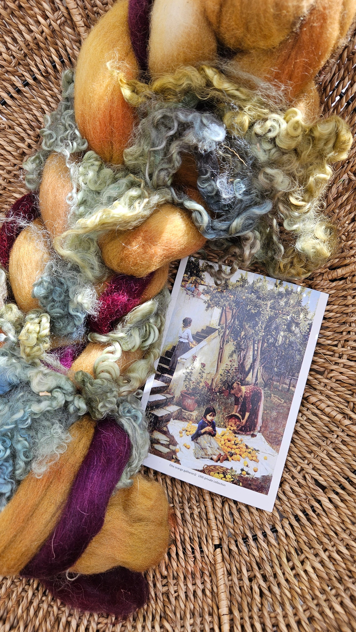 ART ROVING - hand-dyed Polwarth Churro BFL - Waterhouse Gathering Almond Blossoms Collection 108 - 4.2 oz