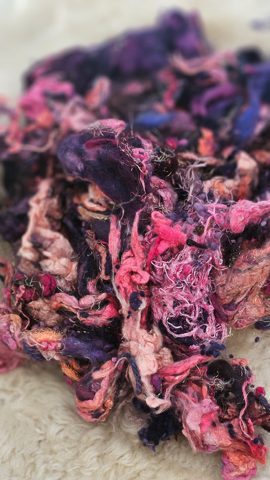 VINEYARD SUMMER - Hand-Dyed Alpaca Bamboo Texture Blend for art yarn embellishing, texture blending, felting, mixed media, and fiber art - 4 ounces | 114 grams