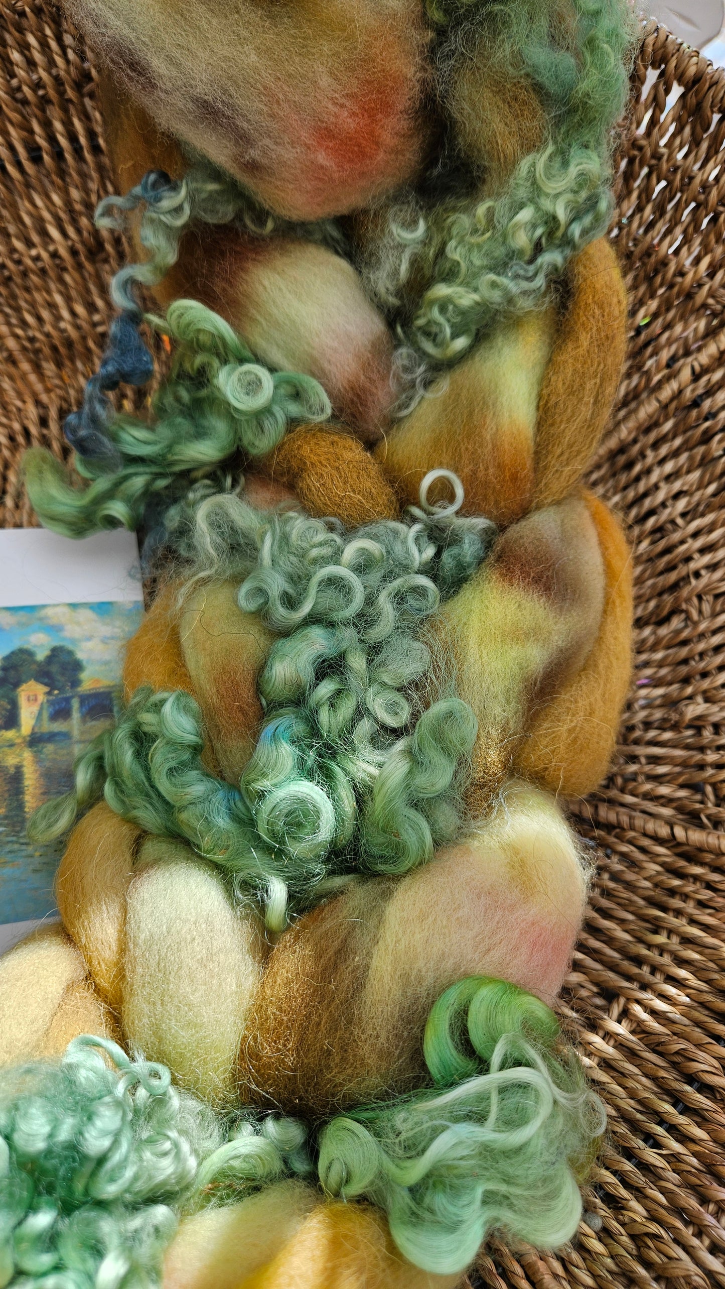 ART ROVING - hand-dyed Polwarth Churro BFL - Monet Bridge at Argenteuil Collection 109 - 4.2 oz