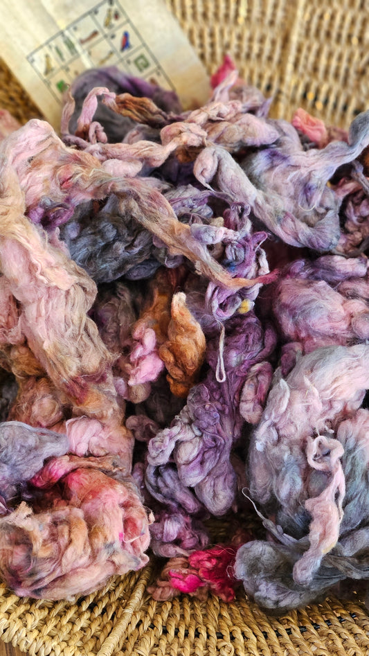 ABYDOS Hand-Dyed Organic Extra Fine Cotton Noil for fiber art, texture blending, and papermaking - 1 ounce | 28 grams