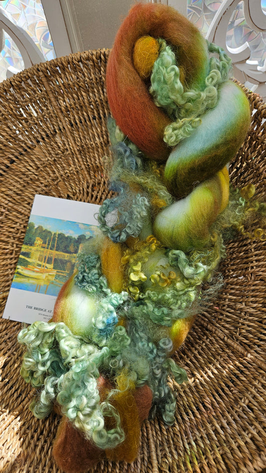 ART ROVING - hand-dyed Polwarth Churro BFL - Monet Bridge at Argenteuil Collection 110 - 4.5 oz