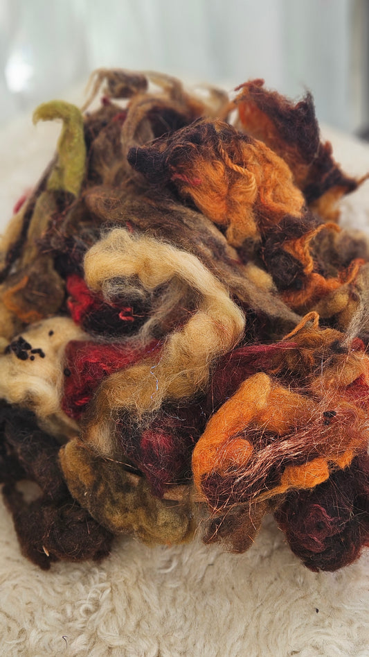 CANYON FOREST - Hand-Dyed Recycled Wool Texture Blend for art yarn embellishing, texture blending, felting, mixed media, and fiber art - 4 ounces | 114 grams