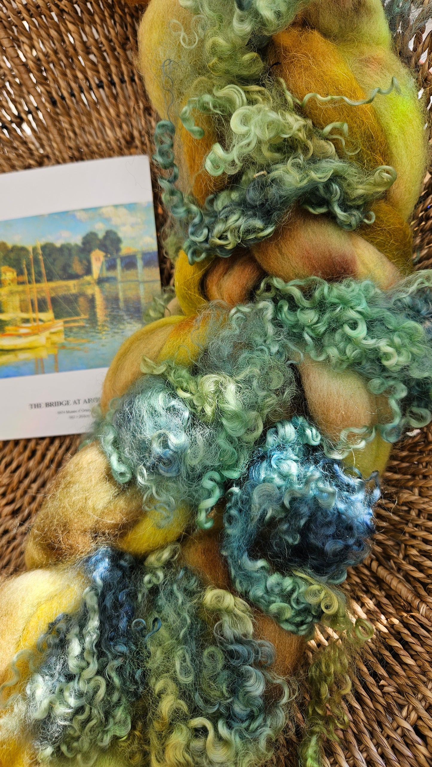 ART ROVING - hand-dyed Polwarth Churro BFL - Monet Bridge at Argenteuil Collection 112 - 3.8 oz