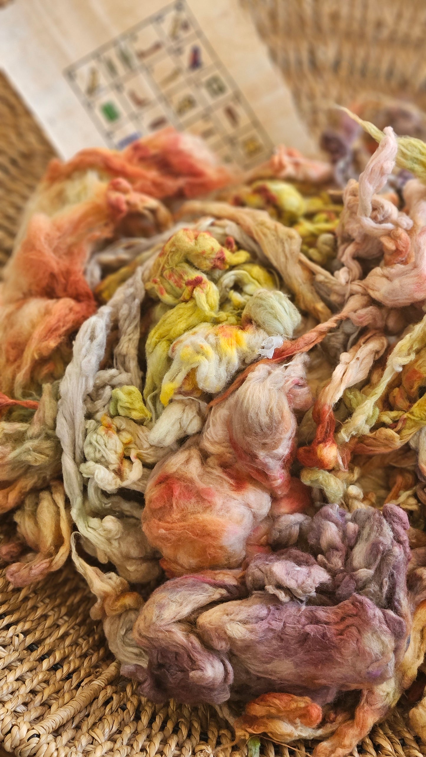MERNEITH Hand-Dyed Organic Extra Fine Cotton Noil for fiber art, texture blending, and papermaking - 1 ounce | 28 grams