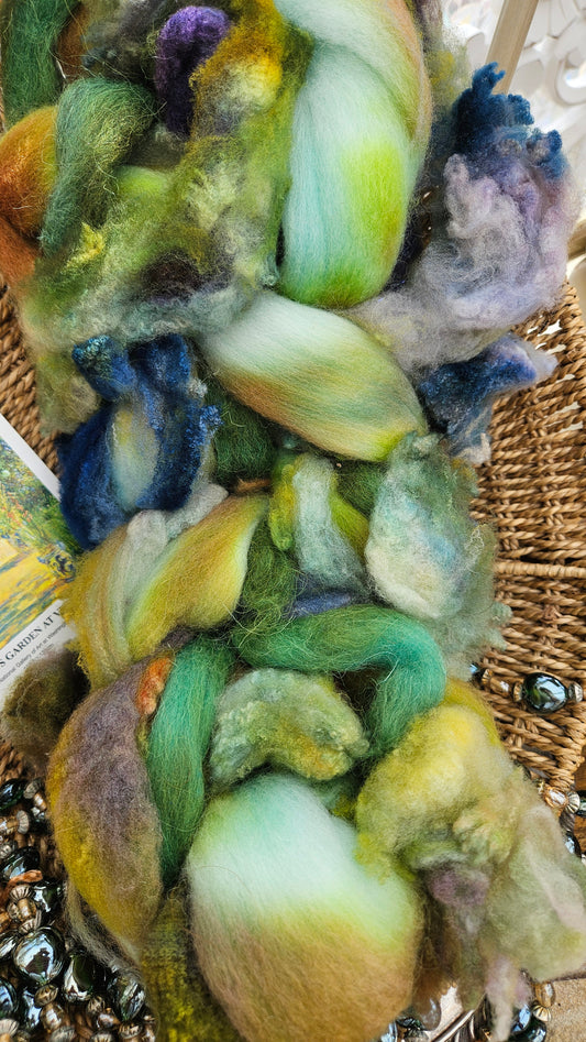 ART ROVING - hand-dyed Polwarth Churro Merino - Monet The Artists Garden 101 - 3.8 oz