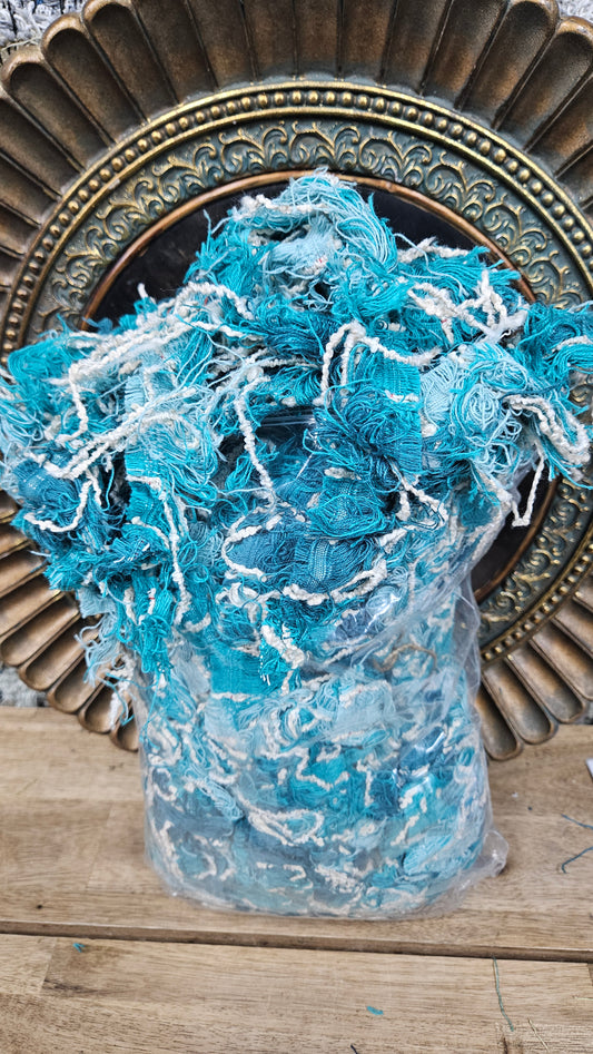 CORAL REEF - shaggy fringe ribbon for tapestry weaving and fiber art - TURQ0102 (.8 lb)