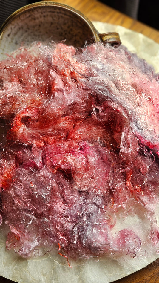 RHODOCHROSITE - hand-dyed eucalyptus crimp faux-silk for art yarn embellishing, fiber blending, felting, and papermaking - 2 oz | 57 g