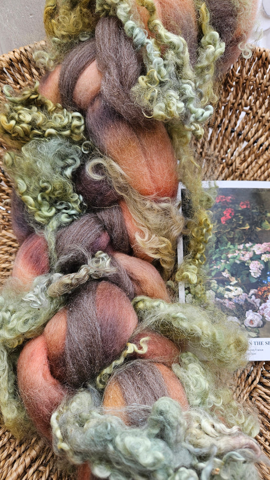 ART ROVING - hand-dyed Polwarth, Fine Wool, Longwool Locks - Monet Flowers In The Spring Collection 105 - 4 oz