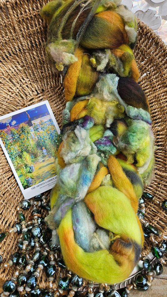 ART ROVING - hand-dyed Polwarth Churro Merino - Monet The Artists Garden 106 - 4.1 oz