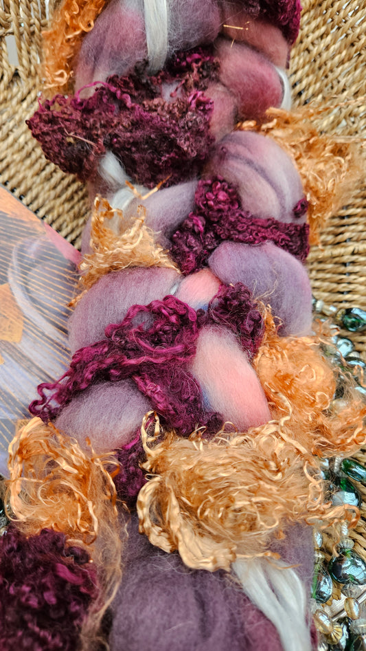 LUXE ART ROVING - hand-dyed Polwarth, Alpaca, Silk, BFL, Eucalyptus Crimp - Botticelli Coronation of Mary Collection 106 - 4.1 oz